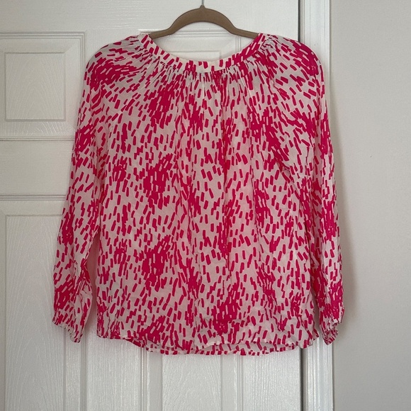 Boden Pink and White Viscose Gauzy Lightweight Tunic Blouse Sizre 4P Petite - Picture 4 of 5